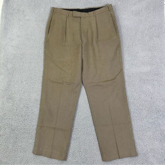 Reaction Kenneth Cole Dress Pants Men 36x30 Tan Houndstooth Pleated Slacks - Picture 1 of 10